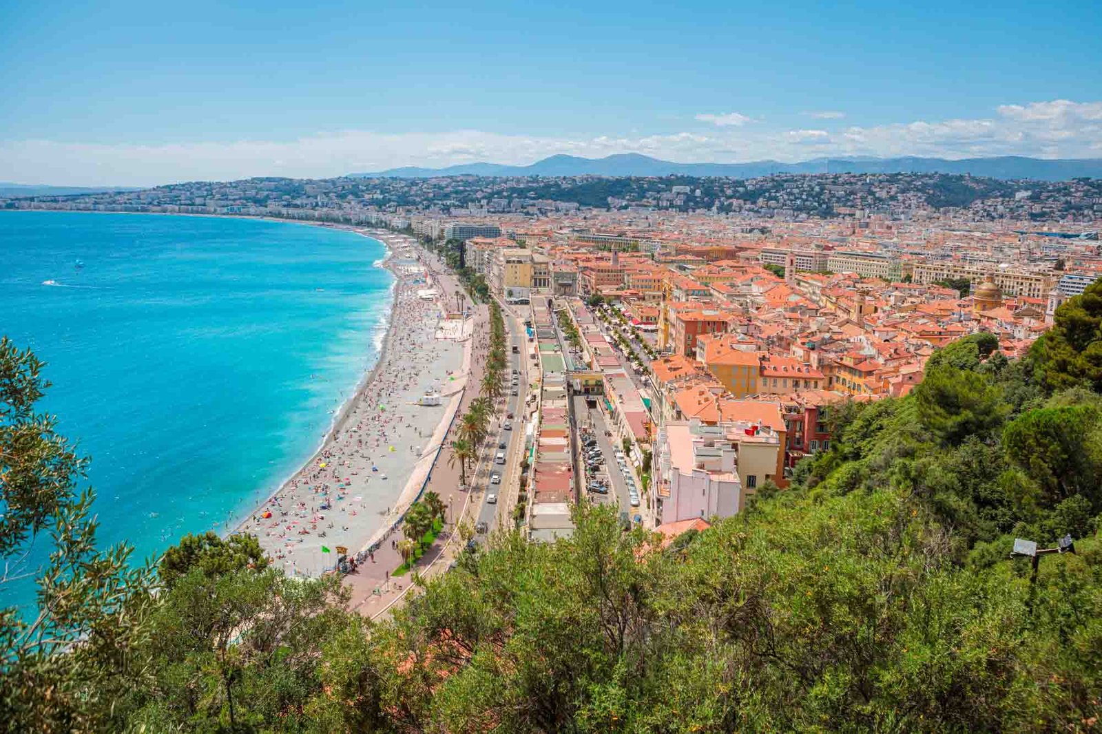 Panoramic view of the sea shore in Nice City on Coté D'Azur